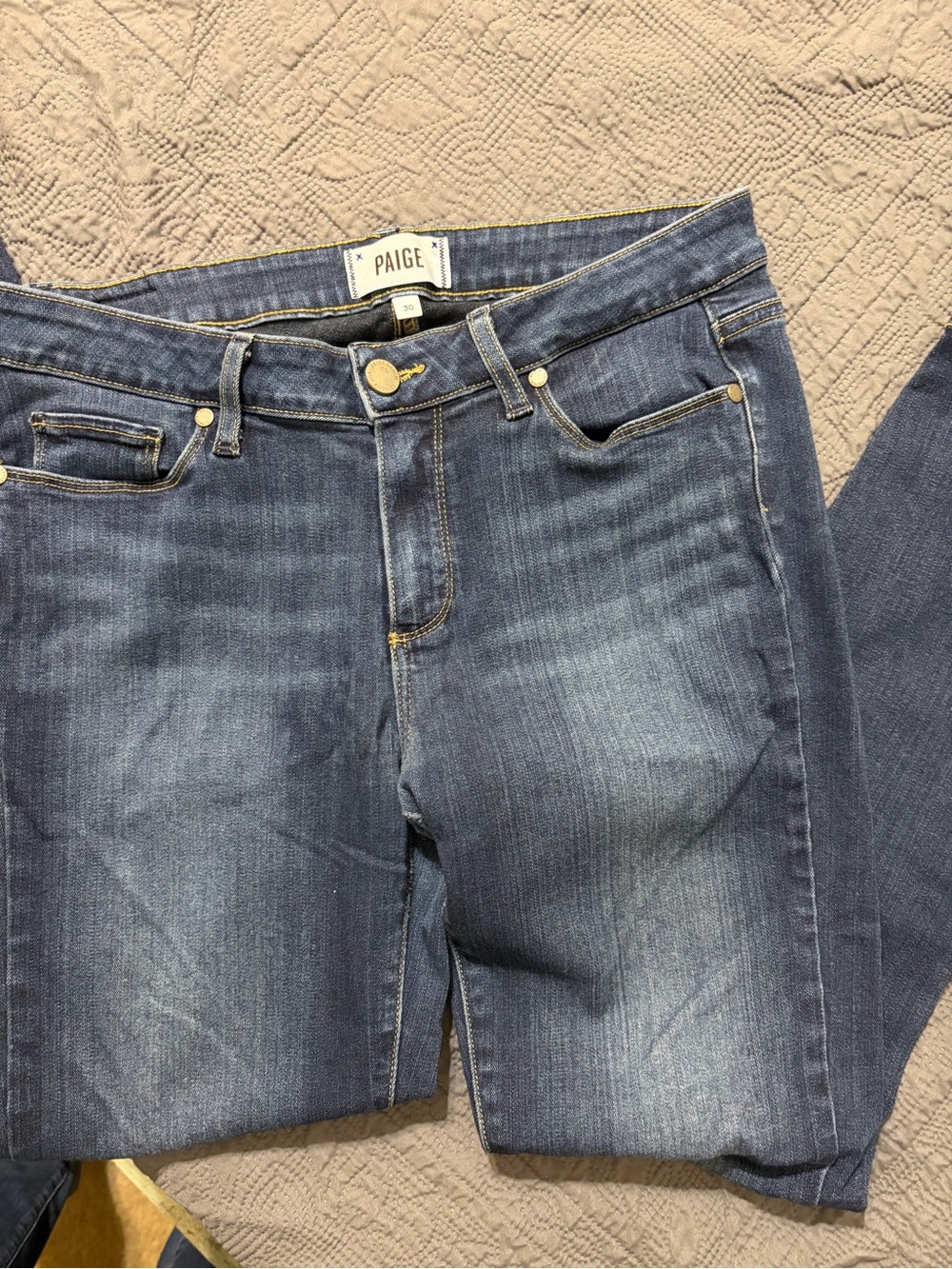 PAIGE Straight-Leg Medium Blue Denim Jeans